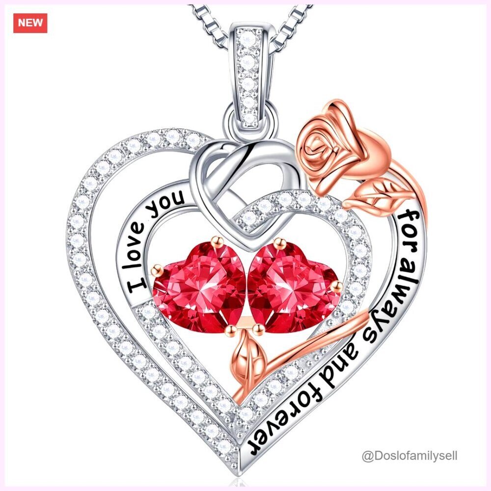 Sterling Silver Double Birthstone Necklace Elegant Heart Pendant Jewelry Gift